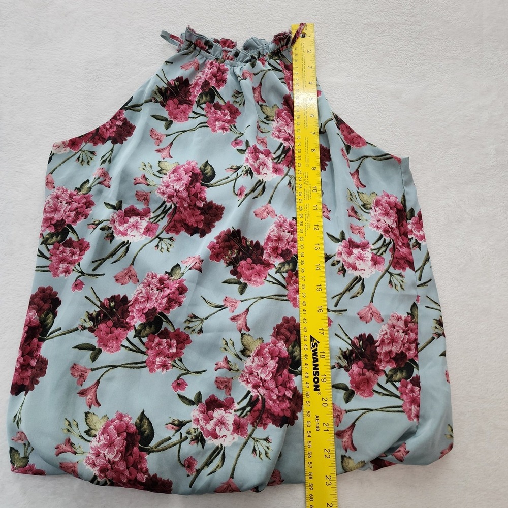 Floral Halter Top Womens Medium Satin Bubble Hem Blouse Romantic Prairie Cottage - Picture 9 of 15